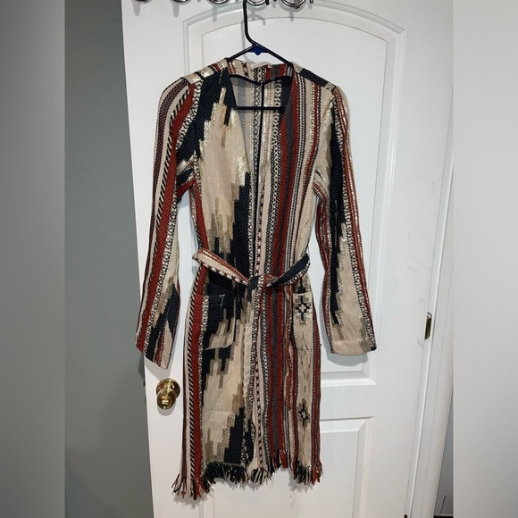 New! 🤠 Ramy Brook Cody Belted Fringe Jacquard Western Boho Cardigan/ Jacket 🤠 S - Picture 8 of 16